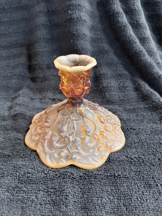 Fenton Lily of the Valley Candle Holders — Cameo Opalescent, Matched Pair, American Art Glass