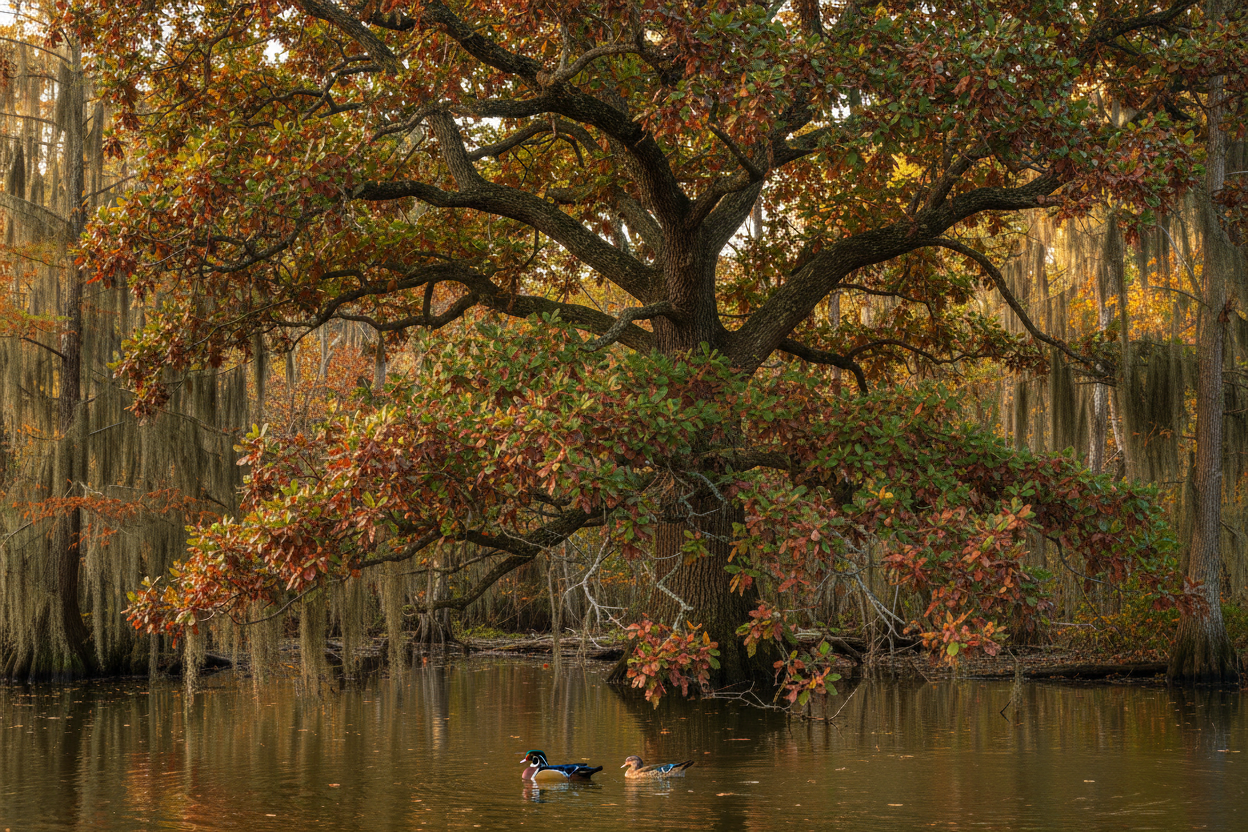 Swamp Chestnut Oak (Quercus michauxii) — majestic Louisiana bottomland oak with sweet acorns, Living Canopy & Understory, Big Mamou Enterprises