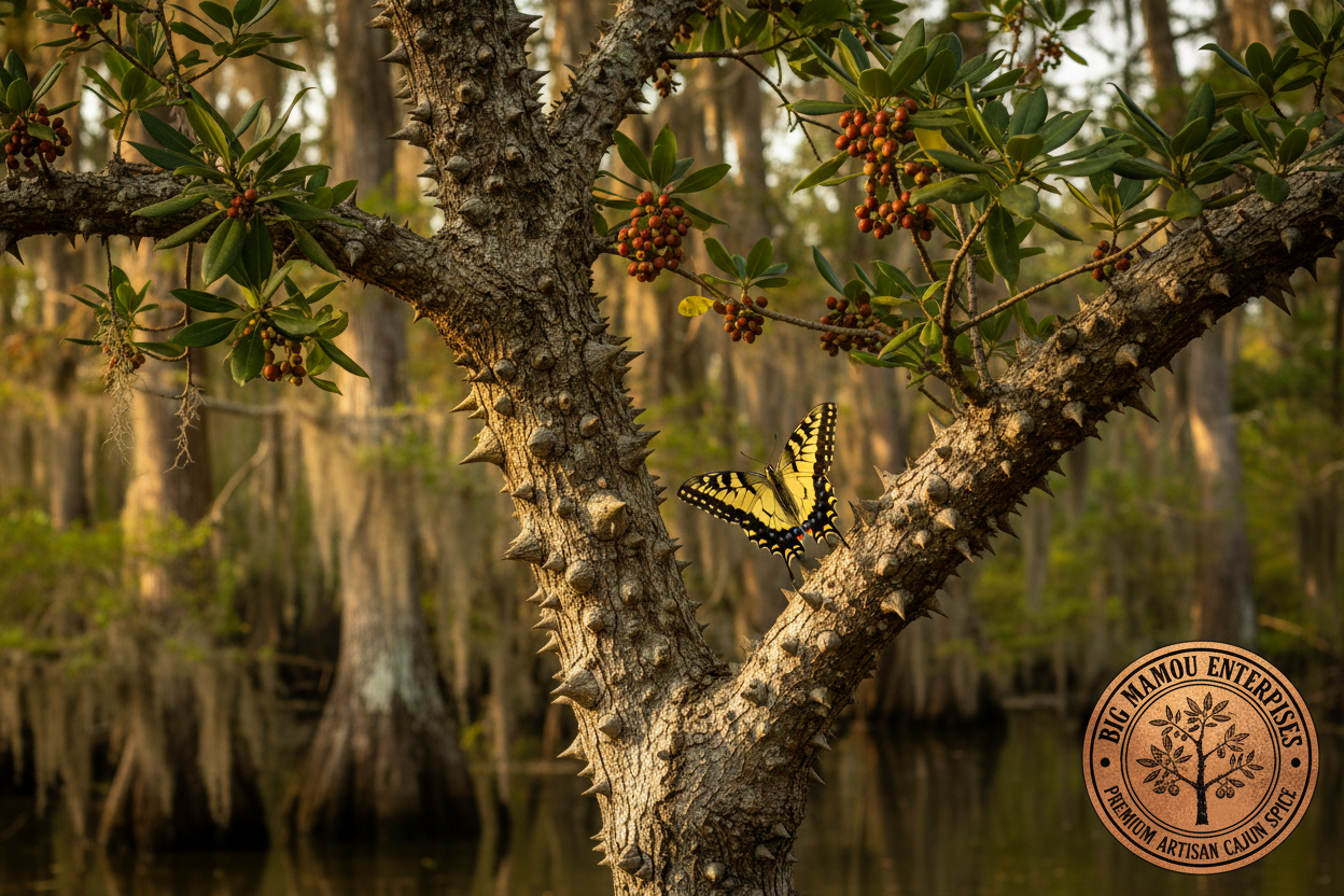 Hercules Club — Zanthoxylum clava-hercules — rare Louisiana Cajun spice tree with Giant Swallowtail butterfly