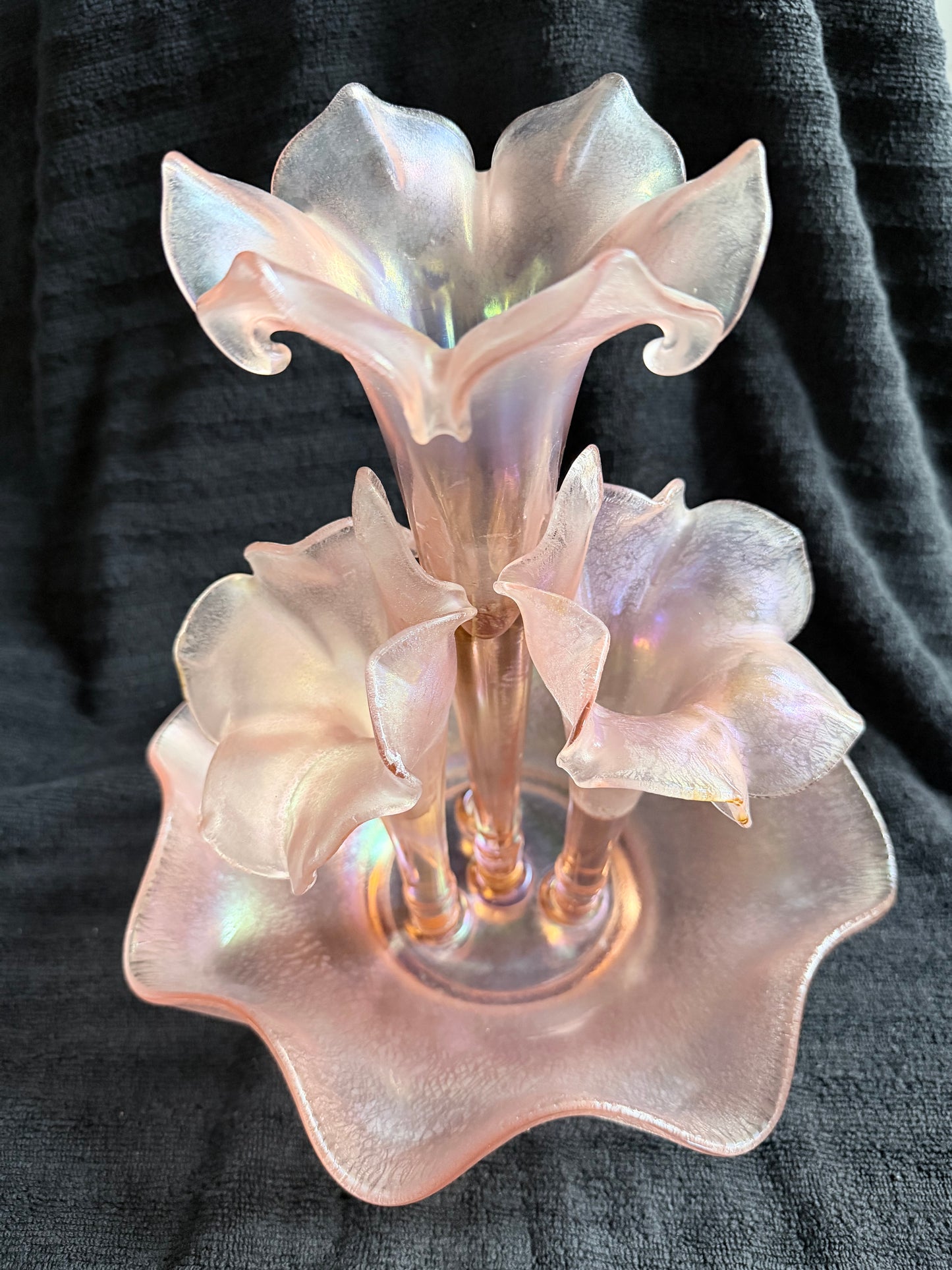 Fenton Velva Rose Stretch Glass 4-Horn Epergne — 75th Anniversary Edition (1980)
