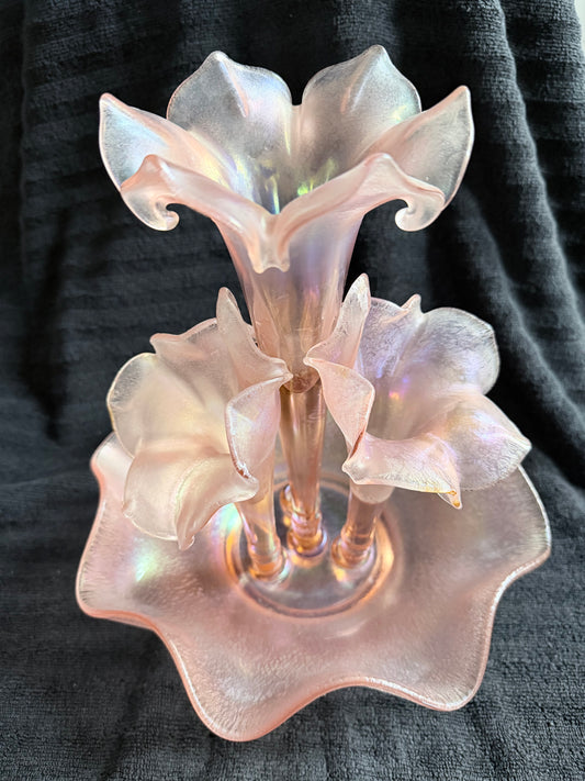 Fenton Velva Rose Stretch Glass 4-Horn Epergne — 75th Anniversary Edition (1980)