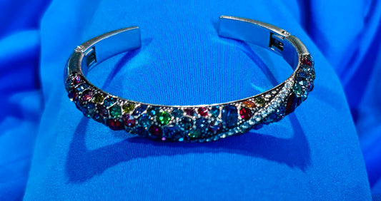 Brighton "Trust Your Journey" Silver Double Hinged Bangle Bracelet – Colorful Crystals