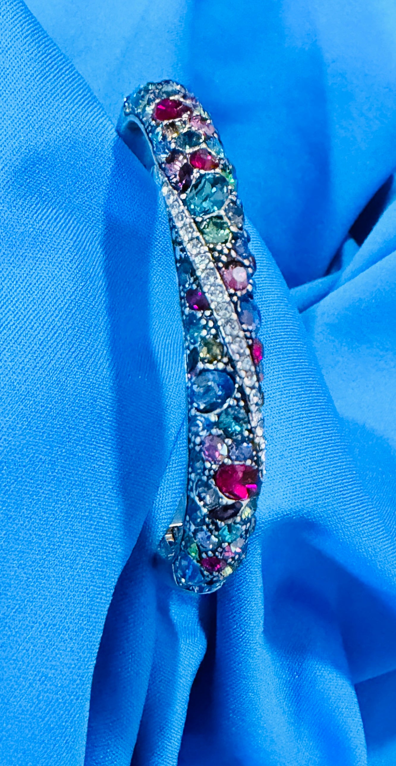 Brighton "Trust Your Journey" Silver Double Hinged Bangle Bracelet – Colorful Crystals