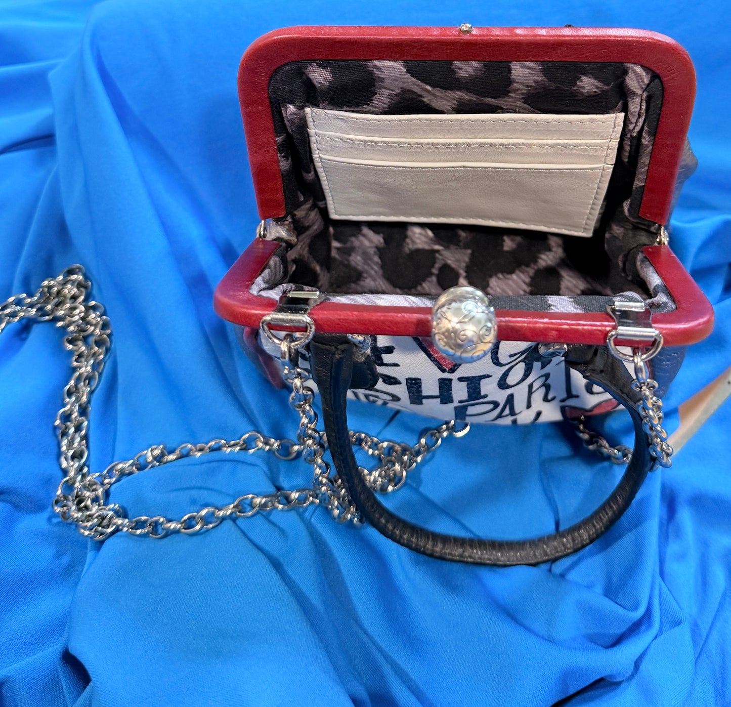 Brighton "Love Glam" Retired Kisslock Crossbody Bag – Red, White & Silver Leather