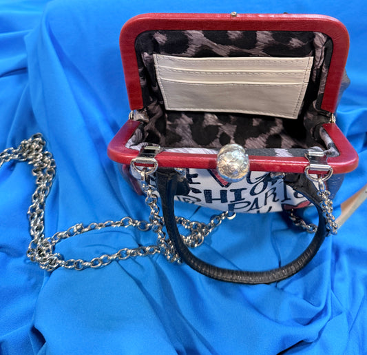 Brighton "Love Glam" Retired Kisslock Crossbody Bag – Red, White & Silver Leather