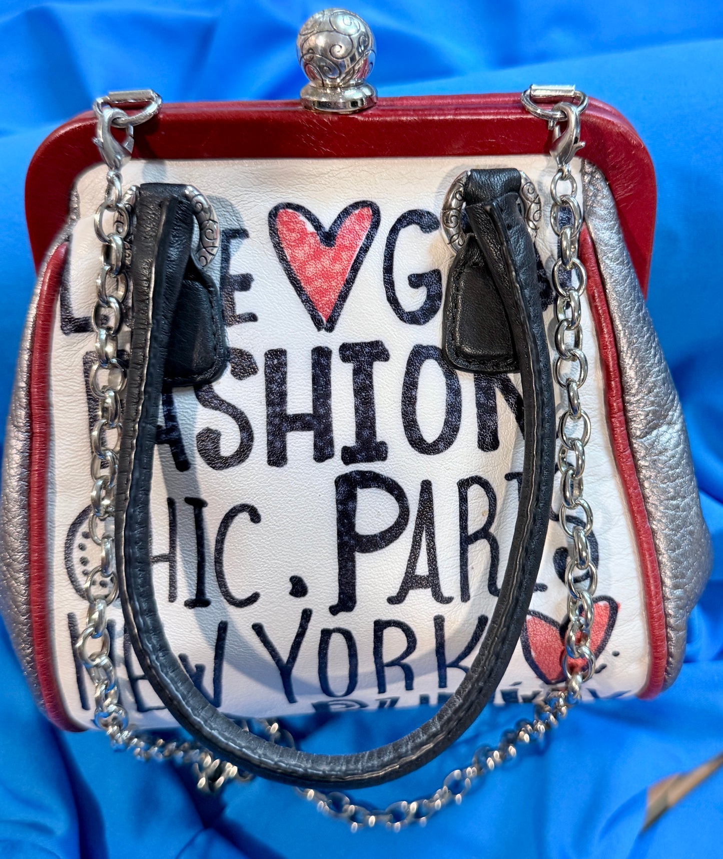 Brighton "Love Glam" Retired Kisslock Crossbody Bag – Red, White & Silver Leather
