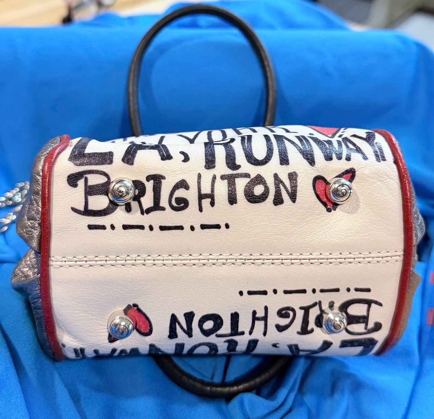 Brighton "Love Glam" Retired Kisslock Crossbody Bag – Red, White & Silver Leather