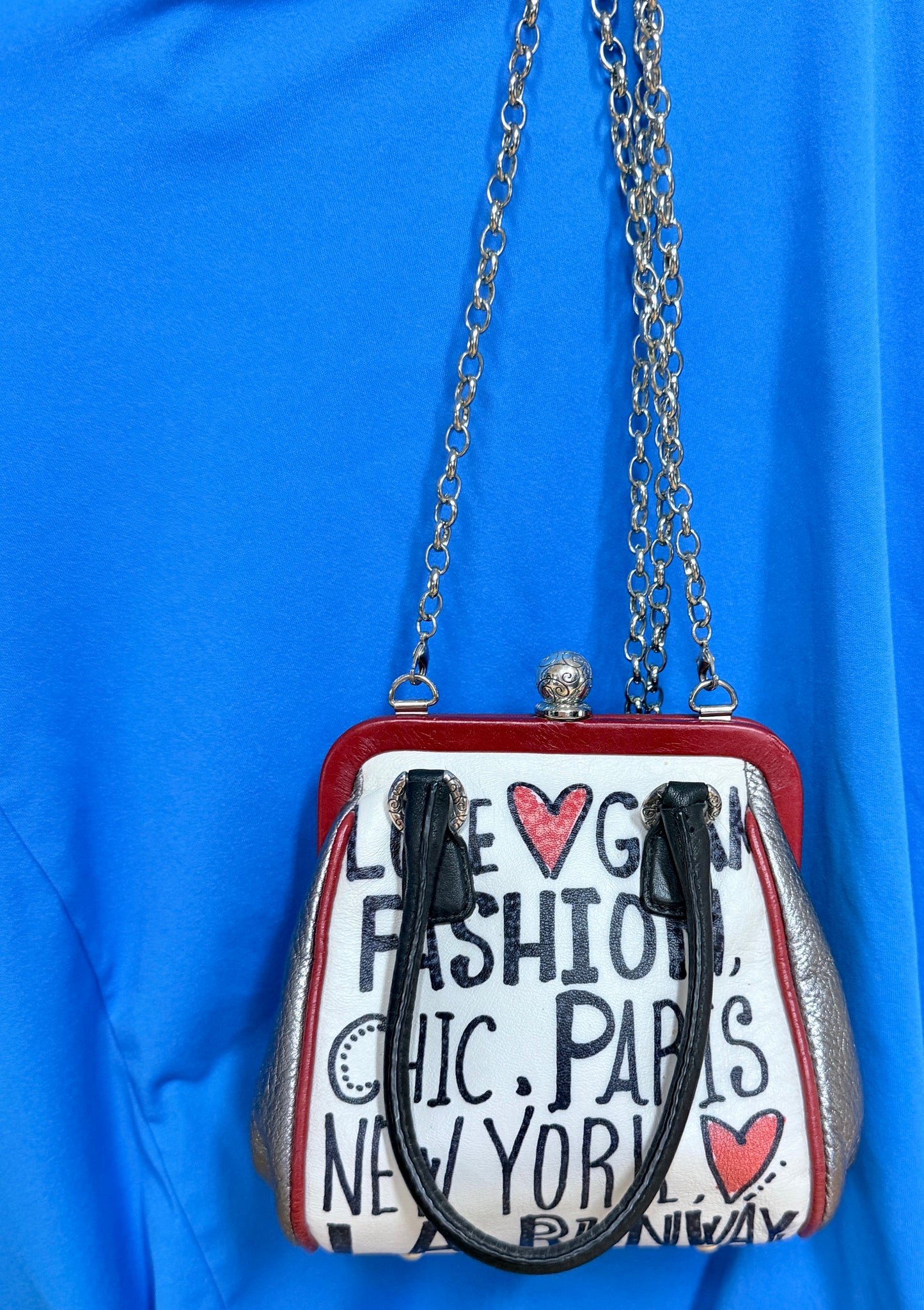 Brighton "Love Glam" Retired Kisslock Crossbody Bag – Red, White & Silver Leather