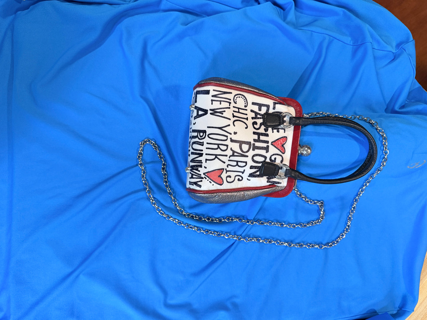 Brighton "Love Glam" Retired Kisslock Crossbody Bag – Red, White & Silver Leather
