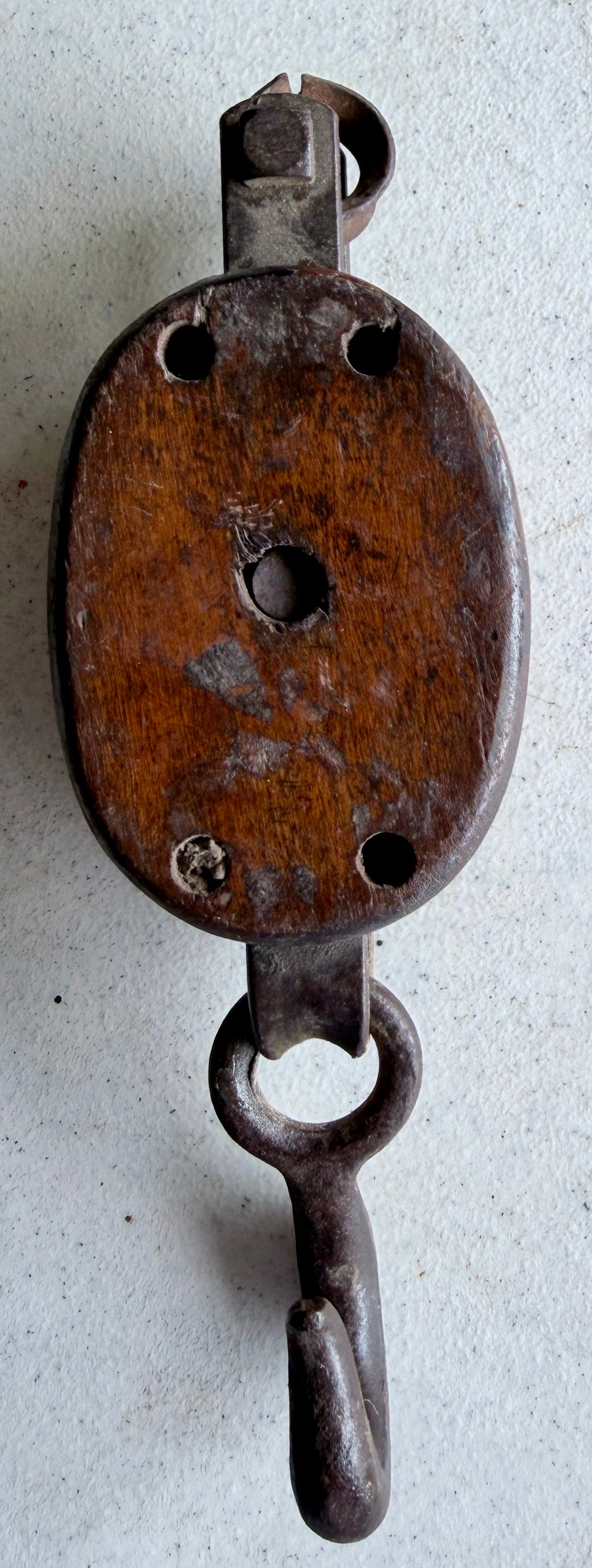 Antique Wooden Block & Tackle Pulley – P.S. Co. / Puffer-Hubbard – Single Sheave, Early 1900s