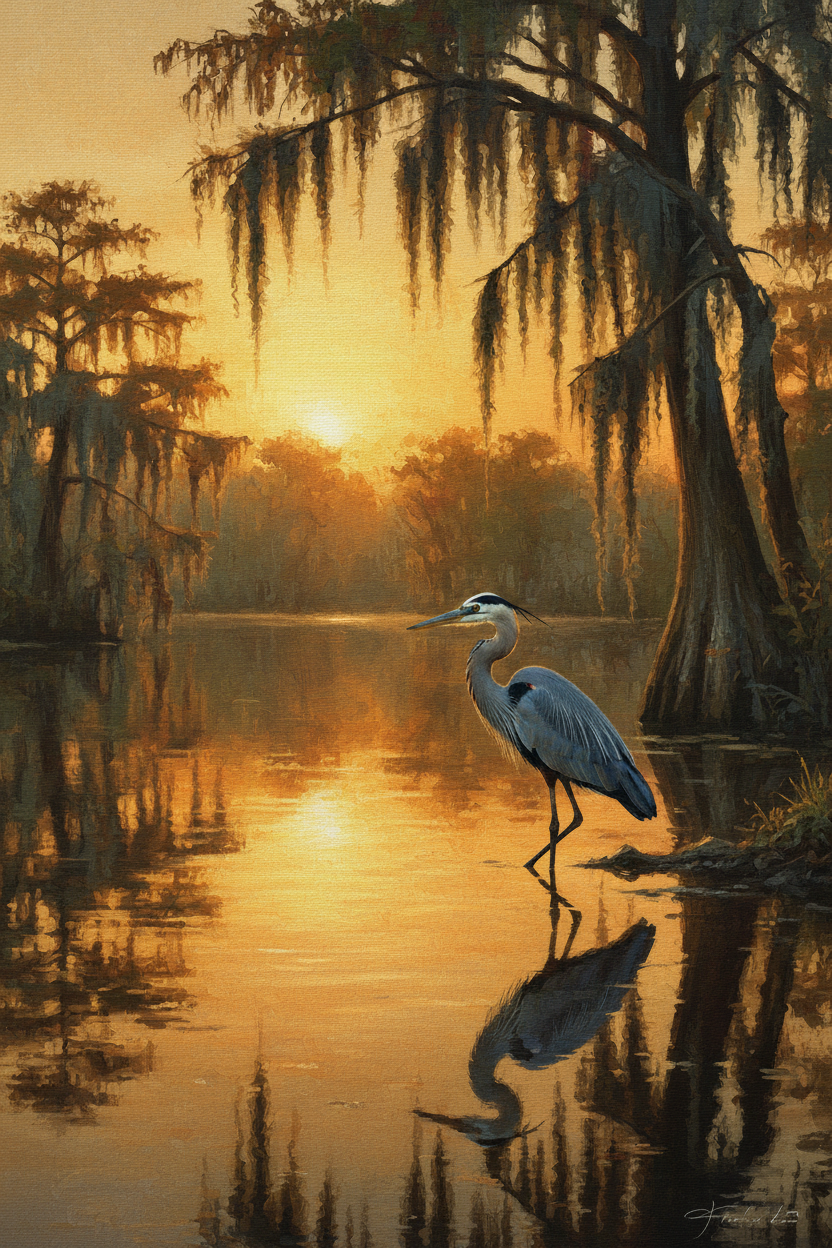 Great Blue Heron at Bayou Self — Printable Wall Art | Bayou Eyes Digital Download