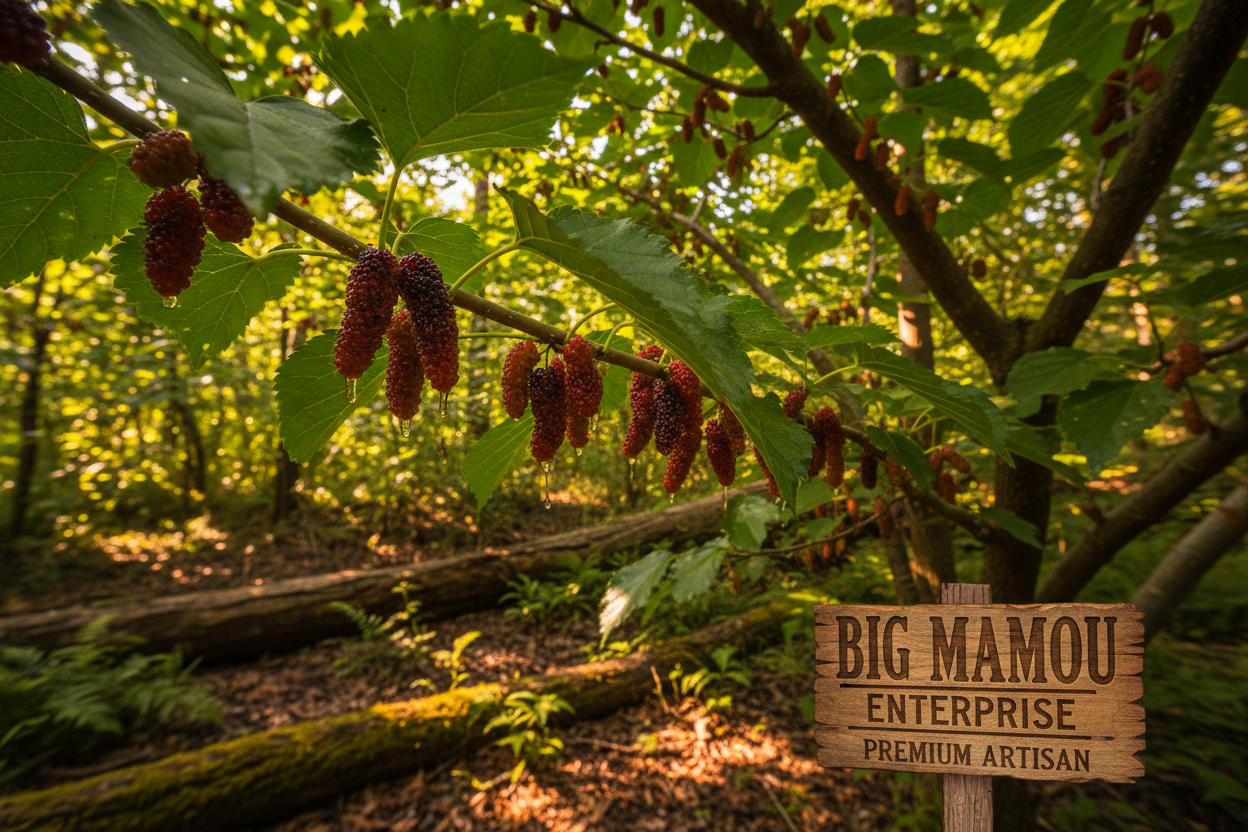 Red Mulberry — Morus rubra — deep purple-red berries on Louisiana native fruit tree