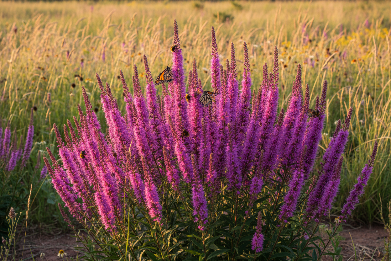 Blazing Star (Liatris spicata) — top-5 monarch butterfly plant with purple torch spikes, Prairie Movement Strip, Big Mamou Enterprises