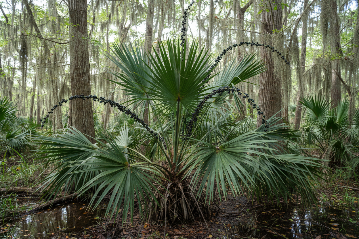 Dwarf Palmetto (Sabal minor) — Louisiana's native cold-hardy palm with bold tropical fronds in the bayou understory, Living Canopy & Understory, Big Mamou Enterprises
