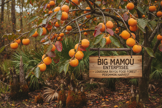 Common Persimmon — Diospyros virginiana — ripe golden fruit on Louisiana native food tree