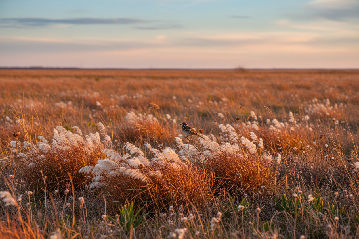 Little Bluestem (Schizachyrium scoparium) — native prairie grass blazing copper and russet in autumn, Cajun Prairie Heritage, Big Mamou Enterprises