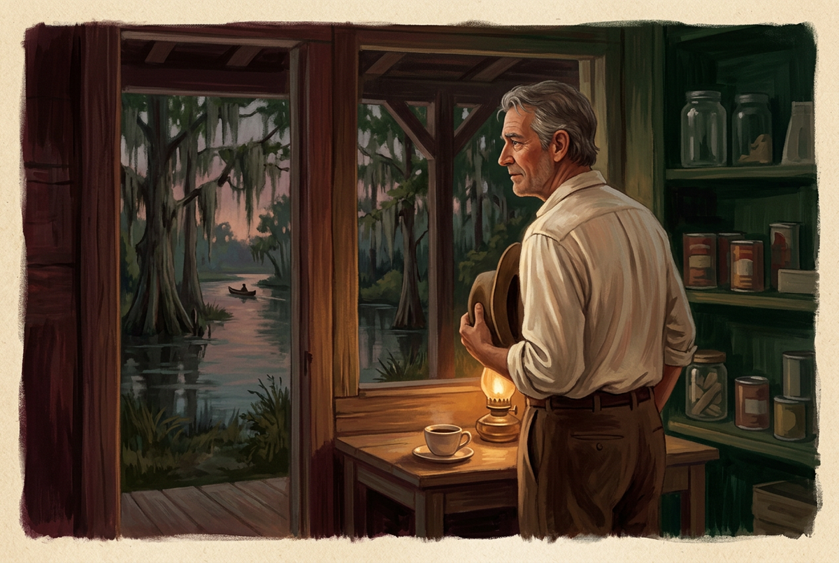 Jackson watching through the mercantile window