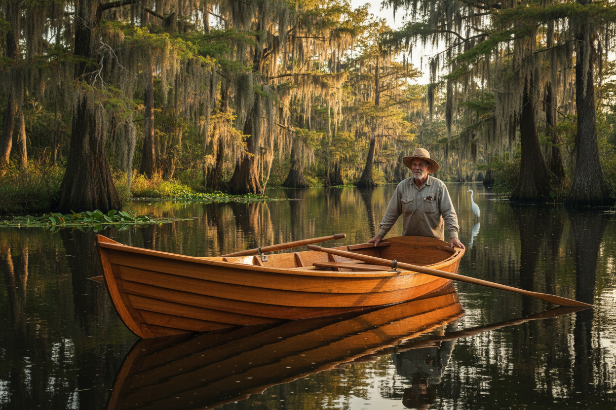 The Finished Cajun Skiff on the Bayou